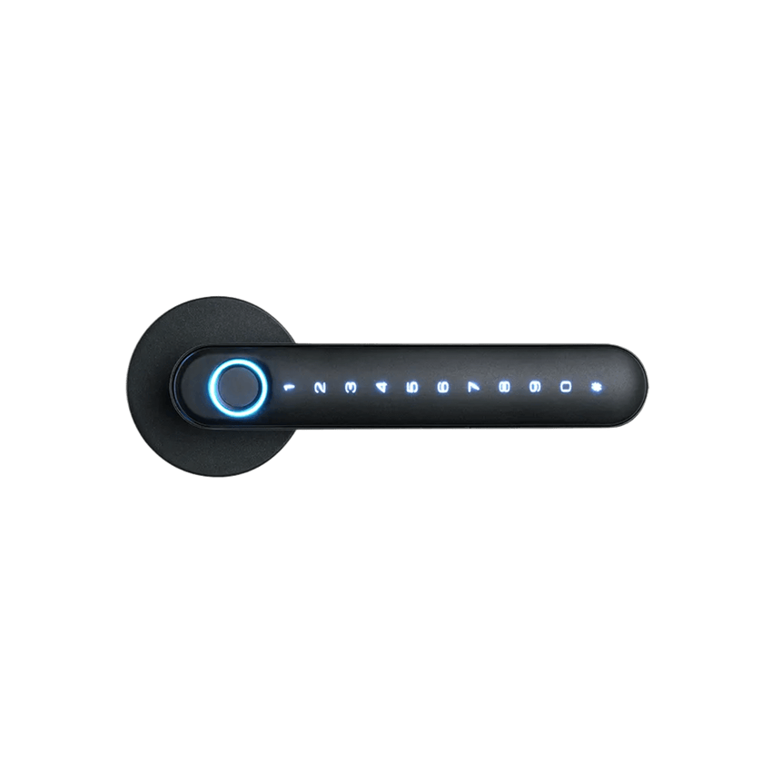 Cerradura de Palanca Inteligente / Entrada Sin Llave / Huella Dactilar + Código + Tarjeta / BLE 5.0 / App NGTeco Home / 100 Usuarios / Aleación de Aluminio Negro / Para Puertas 30-60 mm