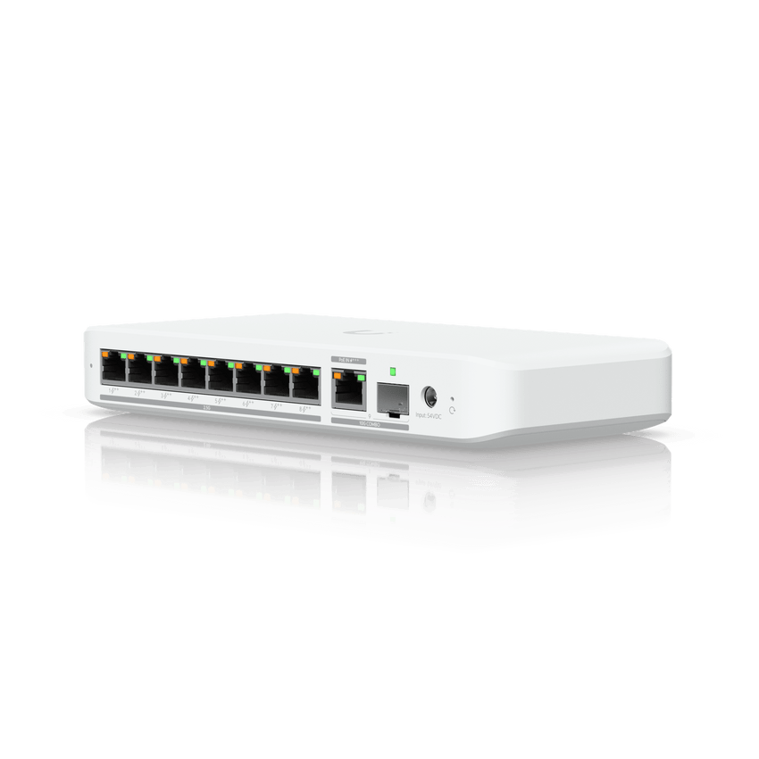 USW Flex 2.5G PoE Switch de 8 Puertos 2.5GbE PoE++, con un Puerto de Enlace Ascendente Combinado RJ45/SFP+ de 10 GbE (No incluye Adaptador ca/cc)