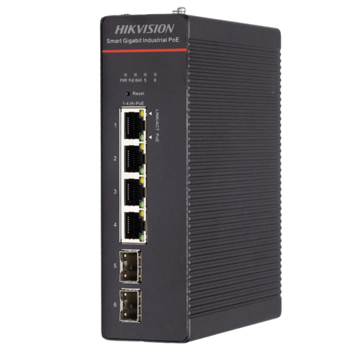 Switch Industrial / Administrable Gigabit / 4 Puertos Gigabit HiPoE (90 W) / 2 Puertos SFP / 300 W Total / 48 a 57 VCD / Ideal para Proyectos / 300 Metros de Distancia