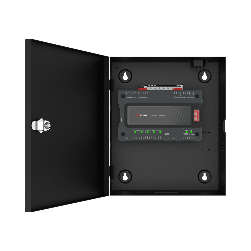 Controlador MAESTRO para Elevadores Administrable en la Nube con HikConnect Teams / Incluye Gabinete y Fuente / Control de Acceso para los pisos de los Elevadores por Huella o Tarjeta / Requiere Licencia / 1 Controlador por Cabina de Elevador