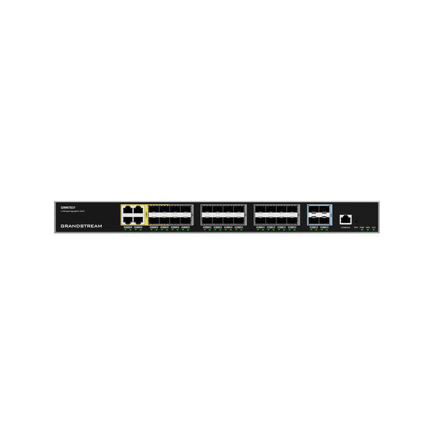 Switch de Agregación Capa 3 / 4 Puertos Gigabit Ethernet / 24 Puertos Gigabit SFP / 4 Puertos 10Gigabit SFP+ / QoS Integrada / Soporte IPv6 e IPv4 / Seguridad Avanzada / Stacking /