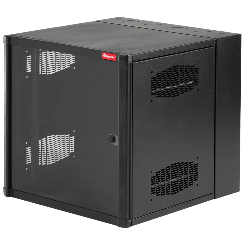 Gabinete AccessPlus de Montaje en Pared de 19in, Rieles Numerados y Roscados #10-32, Puerta con Ventana de Seguridad, 600 mm de Ancho, 762 mm de Profundidad, 12 UR, Color Negro