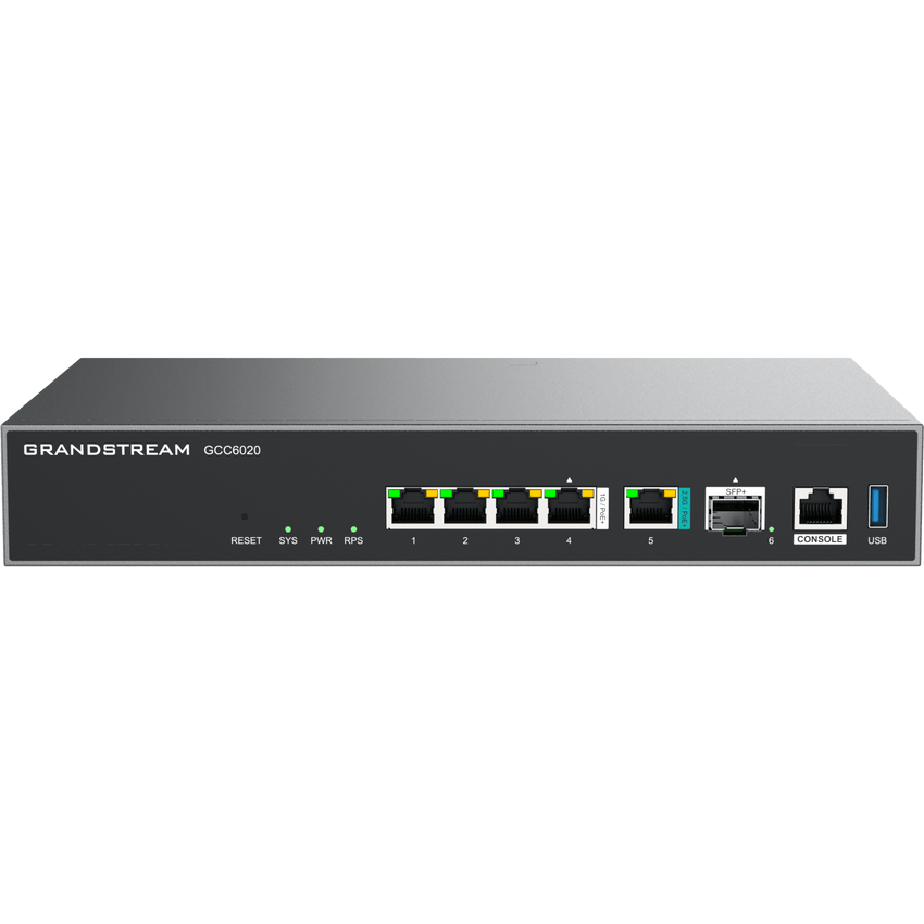 Dispositivo de Convergencia de Redes GCC6020 / Router VPN / Firewall de Próxima Generación / IP PBX / Switch de Red / 4 Puertos Gigabit Ethernet / 1 Puerto SFP+ 10 Gigabit / 1 Puerto 2.5 Gigabit / Administración en la Nube GDMS / Mont