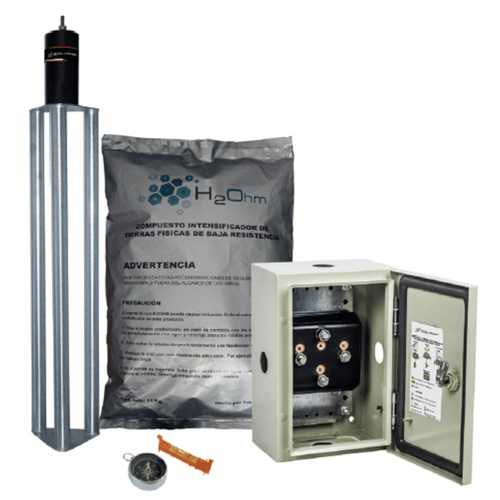 Kit de puesta a tierra de 70 A con Electrodo de Acero Inoxidable, Filtro, Acoplador y Compuesto H2Ohm.