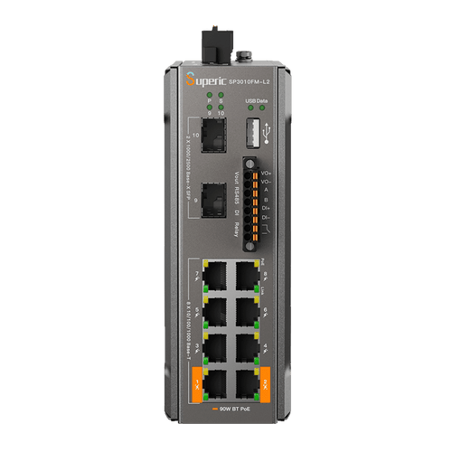 Switch de Red SP3010FM-L2 (V3) / 8 Puertos 10/100/1000Mbps PoE / 2 Puertos SFP 1000M/2.5Gbps / 240W PoE Budget / 26Gbps Capacidad de Conmutación / 19.3Mpps Tasa de Reenvío / DIN-Rail, Pared, Escritorio / -40?~75? / CE, FCC, RoHS, UKCA, R