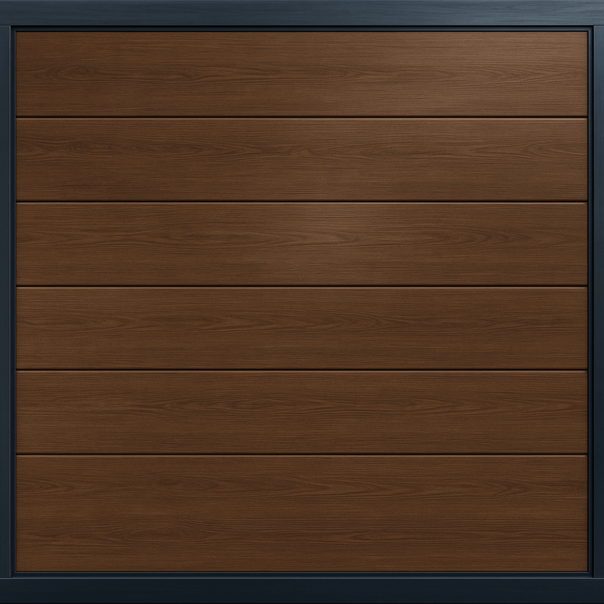 Puerta de Garage de Alta Calidad / Linea Central / Imitacion madera / oscura / 18x7 pies / AISLADA / Estilo Americana.