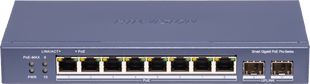 Switch PoE+ / Administrable / 8 Puertos 1000 Mbps PoE+/ 2 Puertos SFP / Configuración Nube desde Hik-PartnerPro / Modo Extendido hasta 300 Metros / 110 W
