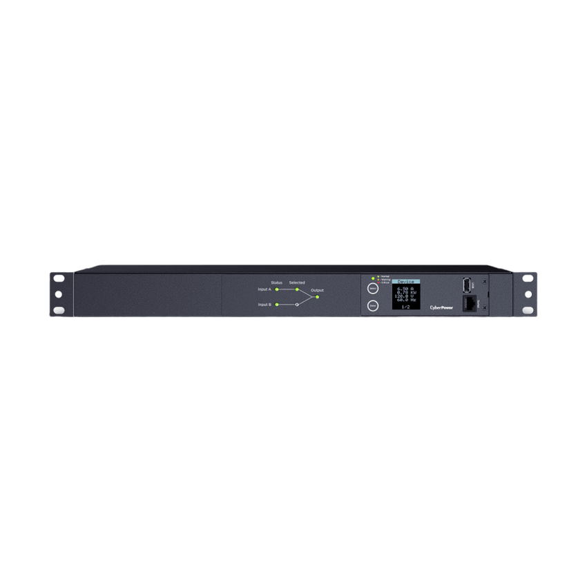 PDU ATS (Fuente Redundante Auto-transferible) Medible, Para Distribución de Energía, 2 Entradas 120 Vca NEMA5-15P, Con 10 Salidas NEMA 5-15R, Horizontal 19in, 1UR