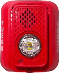 Sirena con Lampara LED Estroboscópica / 2 hilos / Montaje en Pared / Color Rojo / Configuración Estroboscópica Seleccionable