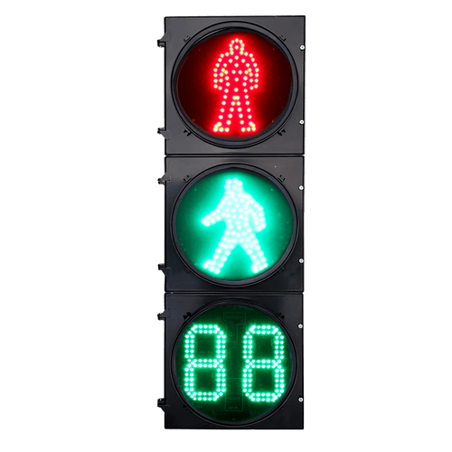 Semáforo Peatonal Estático RX300-3-3910SS-1 / LED de Alta Visibilidad 400 mts / Patrón Peatonal Rojo + Verde Estático + Contador 2 Dígitos / IP53 / Voltaje 176-265 VAC / Material PC+ABS / Temperatura -40°C a 80°C