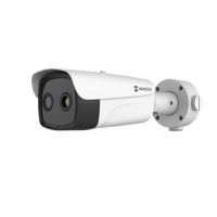 Bala IP Dual / Térmico 384 × 288 (15.4 mm) / Óptico 4 Megapixel (8 mm) / Termométrica / Detección de Temperatura / PoE+ / Exterior IP67 / IK10 / Recubrimiento Anticorrosivo / Micro SD
