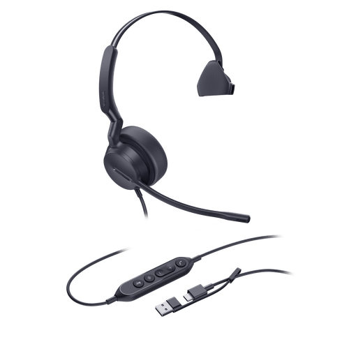Diadema Cableada Profesional USB-C/A UH44 Mono de Yealink con Cancelación de Ruido por IA y Control de Llamadas Integrado