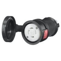 Conector Hembra con Bloqueo de Media Vuelta / 30 A 480 V CA / 3 Polos Trifásico / NEMA L16-30R / Terminal de Tornillo / Cubierta Hermética Negra / Color Blanco y Negro.