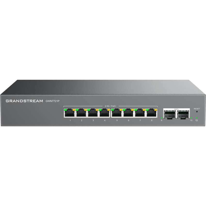 Switch L2 Lite Administrable de 10 Puertos / 8 Puertos Ethernet 2.5 Gigabits / 2 Puertos SFP+ 10 Gigabits / PoE+ 802.3af/at / VLAN 802.1Q / QoS / IGMP Snooping / Montaje en Escritorio o Pared