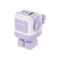 Cargador RobotGaN de 65W Serie UNO | 3 Puertos de Carga R�pida | 2 USB-C | 1 USB-A | PD 3.0 | QC 4.0 | Carga Inteligente | Tecnolog�a GaN II | Zapato Magn�tico Extra�ble | Carcasa Ign�fuga | Pantalla LED