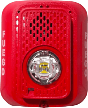 Sirena con Lampara LED Estroboscópica / 2 hilos / Montaje en Pared / Color Rojo / Configuración Estroboscópica Seleccionable