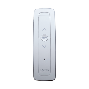 Control remoto 1 canal para motores de persiana Somfy con señal inalámbrica, instrucciones: sube, baja y detener, con posición favorita programada.