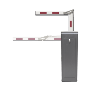 Kit de Barrera Vehicular Izquierda y Brazo ARTICULADO de 4 Metros / Finales de Carrera Ajustables por Programación / Movimiento Fluido / Diseño Elegante Color Gris / Con Corona Led Semaforizada