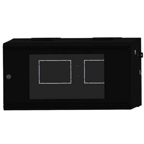 Gabinete Rackeable / 06 Unidades / Pared 19 Pulgadas / Puerta de Cristal / Pintura Electroestática Negro / Abatible 120° / Ventilación 120 mm