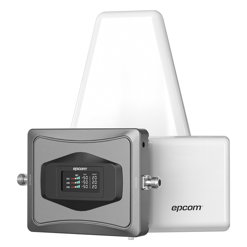 Kit Amplificador de Señal Celular 4G / Mejora las llamadas convencionales y VoLTE / Soporta los datos de las tecnologías 2G, 3G y 4G de TELCEL, AT&T y MOVISTAR / Cubre hasta 600 m2.