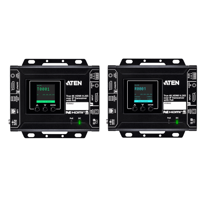 Codificador/Decodificador HDMI | Over IP H.265 True 4K | 3840x2160@60Hz 4:4:4 | Audio Embebido-Desembebido | Función de Video Wall | USB 2.0 + RS-232 | Matriz AV | PoE