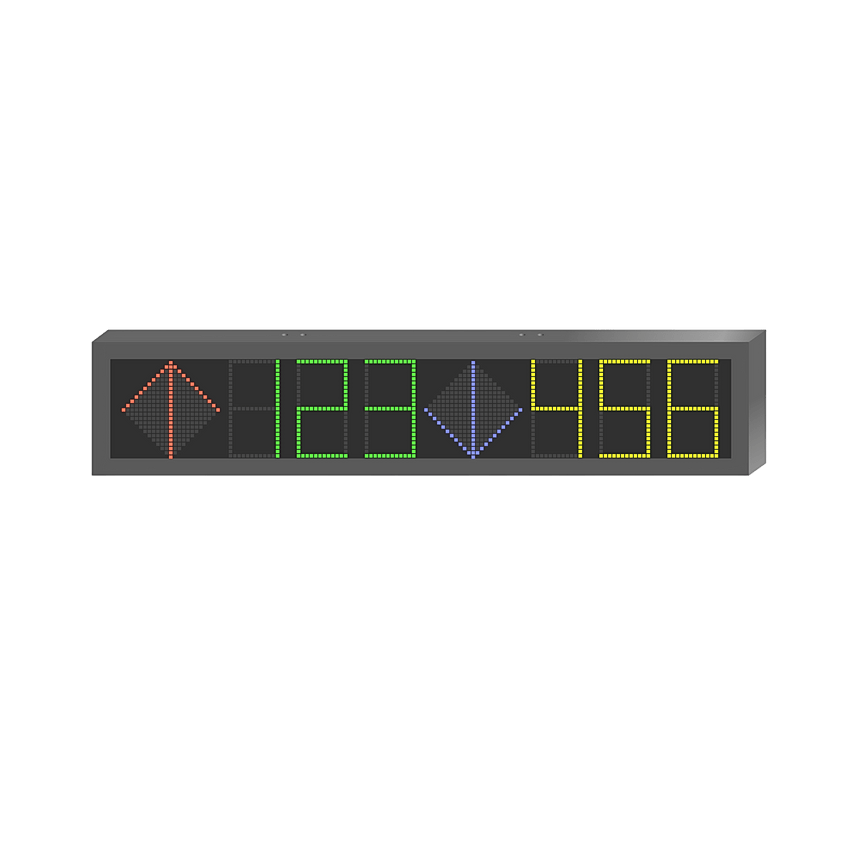 Panel LED de Estacionamiento Hikvision / 6 Dígitos con 2 Flechas / 7 Colores RGB / Comunicación RS485 y RJ45 / Display en Tiempo Real / Iconos Especiales / Montaje por Suspensión