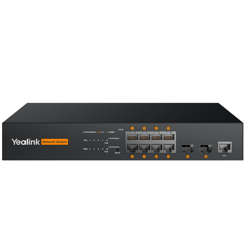 Switch PoE L2+ de Yealink RCH80 para AV sobre IP con puertos Gigabit PoE+ y fibra óptica