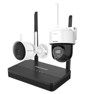 Kit IP Inalámbrico 2 Megapíxel / NVS 4 Canales / 1 Cámara Bala Exterior + 1 Cámara Turret Interior con Lente 2.8 mm y Dual Light / Audio Bidireccional (Micrófono y Bocina) / Soporta Micro SD de 512 GB