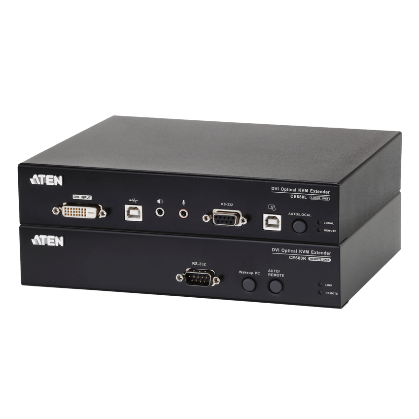 Extensor KVM DVI | Transmisión por Fibra Óptica | Distancia hasta 600 m | Resolución 1920x1200 a 60 Hz | Señales RS-232 y USB