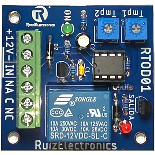 Tarjeta Temporizadora RTOD01 / Retardo 0-60 segundos / Duración 0-60 segundos / Alimentación 12VDC / Salida Relevador NA-NC-C / Indicadores LED