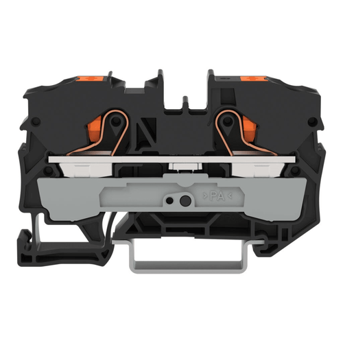 Borna de Paso Serie 2210 / Push-in CAGE CLAMP® / 2 Conductores 10 mm² / Tecla Naranja / Carril DIN 35x15 y 35x7.5 / Ex eb IIC Gb ATEX / 57A 800V / IP20 / Poliamida V0