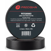 Cinta de Aislar de Vinilo PVC / Uso General / Espesor 0.13 mm (5 mil) / Ancho 19 mm / 20 m de Largo / Color Negro