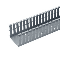 Canaleta Ranurada de PVC sin Tapa, Tipo F, 2.25 in de Ancho, 3.14 in de Alto y 1800 mm de Largo, Color Gris