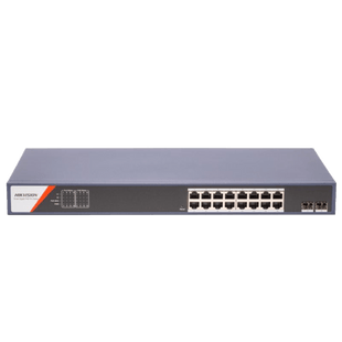 Switch PoE+ / Administrable / 16 Puertos 1000 Mbps PoE+/ 2 Puertos SFP / Configuración Nube desde Hik-PartnerPro / Modo Extendido hasta 300 Metros / 230 W