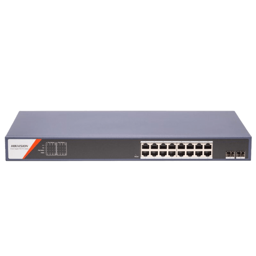 Switch PoE+ / Administrable / 16 Puertos 1000 Mbps PoE+/ 2 Puertos SFP / Configuración Nube desde Hik-PartnerPro / Modo Extendido hasta 300 Metros / 230 W