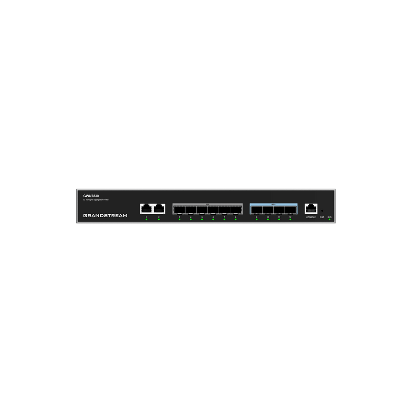 Switch de Agregación Capa 3 GWN7830 / 2 Puertos Gigabit Ethernet / 6 Puertos Gigabit SFP / 4 Puertos 10Gigabit SFP+ / QoS Integrada / Soporte IPv6 e IPv4 / Seguridad Avanzada / Stacking /