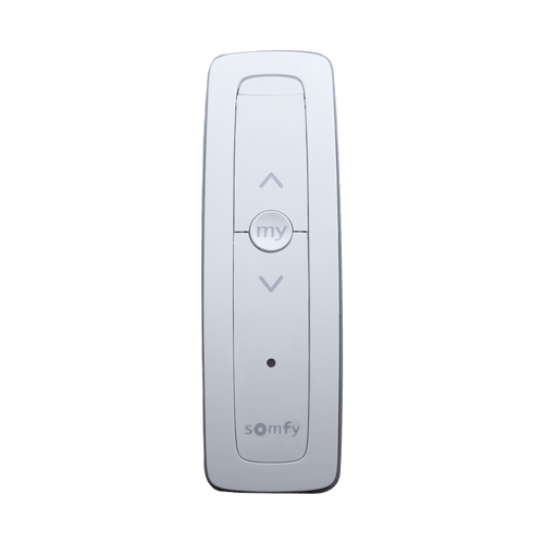 Control remoto 1 canal para motores de persiana Somfy con señal inalámbrica, instrucciones: sube, baja y detener, con posición favorita programada.