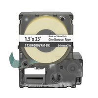Casete de Etiquetas de Vinilo de Cinta Continua, Color Negro Sobre Amarillo, Uso Interior/Exterior, 36 mm de Ancho x 7 Metros (22.97 Pies) de Largo