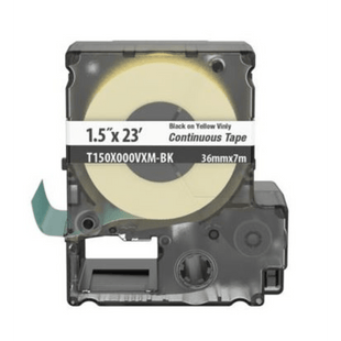 Casete de Etiquetas de Vinilo de Cinta Continua, Color Negro Sobre Amarillo, Uso Interior/Exterior, 36 mm de Ancho x 7 Metros (22.97 Pies) de Largo