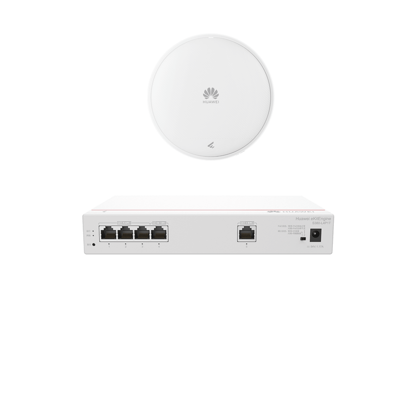 Kit DEMO de Router Multi-Servicio / 1 puerto 10/100/1000 Mbps(WAN) / 4 puertos 10/100/1000 Mbps(LAN) PoE / 50W + Punto de Acceso Wi-Fi 7 / 3.5 Gbps / MU-MIMO 2x2 (2.4GH y 5GHz) / Smart Antenna más cobertura / Instalación en techo y pared