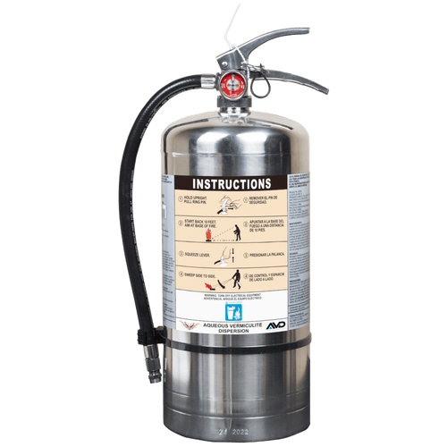 Extintor de Agua con Agente AVD de 6 Litros / Especializado en Baterías de Litio / Clase A / UL EX29073 / Cilindro Acero Inoxidable / Válvula Latón / 72s Descarga / 3-3.6 m Alcance