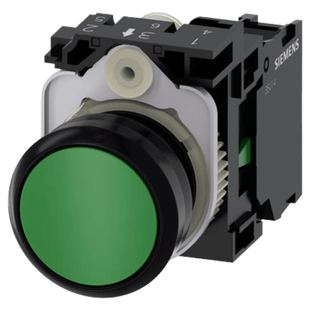 Botón 3SU11000AB401BA0 Sirius 22mm, Color Verde, Incluye soporte y contacto Normalmente Abierto.