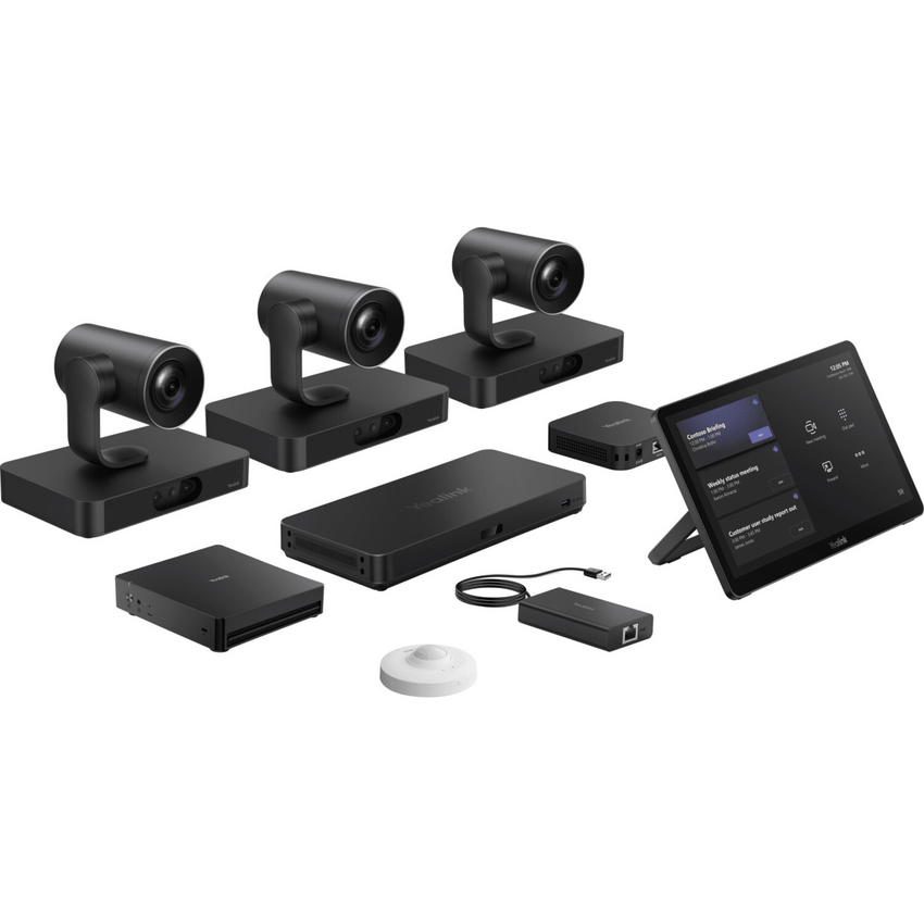 Sistema de Videoconferencia MVC-S98-C5U-004 de Yealink diseñado para Salas Extra Grandes con Triple Cámara Inteligente y Funciones Avanzadas de IA