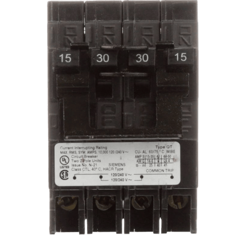 Interruptor automático CUADRUPLEX enchufable tipo QT 2 polos dobles, 40-20 amp