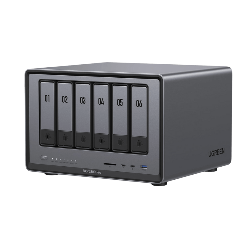 NAS UGREEN NASync DXP6800 Pro / Intel Core i5-1215U 10 Núcleos / 6 Bahías SATA + 2 M.2 NVMe / 2 Puertos Thunderbolt 4 / 2 Puertos 10GbE / 8K HDMI / PCIe 4.0 x4 / DDR5 Hasta 64GB / Compatibilidad Multiplataforma