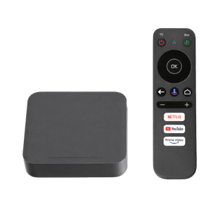 STB 4K Android con Google TV / Alto Rendimiento / Conexión Wi-Fi y por Cable / Control Remoto Bluetooth / Salida HDMI / Software de Gestion para ISP´s