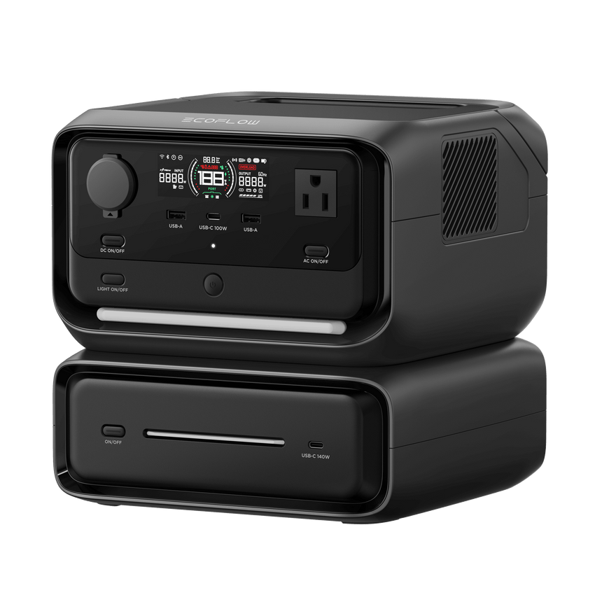EcoFlow River 3 Plus | Estación de Energía Portátil 572Wh Litio LFP / 4 AC 800W (Max. 1600W) / 1 USB-C 100W / 3 USB -A 12W / Cargador de Coche 10A, 126W Max. / Conectividad WiFi y Bluetooth (App) / Carga Solar 220W Max.