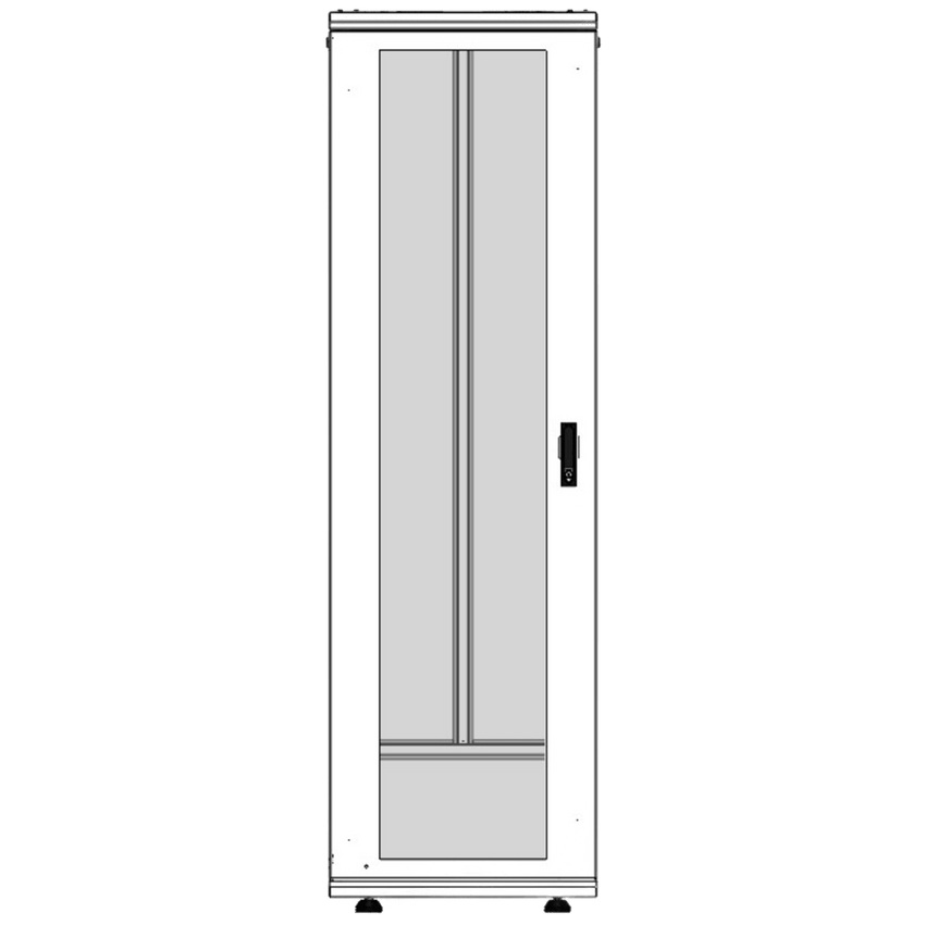 Gabinete Rack 42 Unidades / Piso 19 Pulgadas / Puerta Cristal Templado / Capacidad Carga 1000 Kg / Acero Calibres 16-18-20 / Ventilación Superior / Ruedas y Niveladores / Cerradura Seguridad