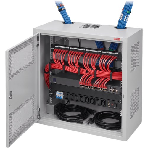 Gabinete Rack Horizontal D-Box, 4U, Acero Gris Claro RAL 7035, 48.00 x 24.00 x 8.00 pulgadas, Puerta Reversible 120°, Montaje Minorista, Sistema de Cierre, Ventilación y Cableado Integrado