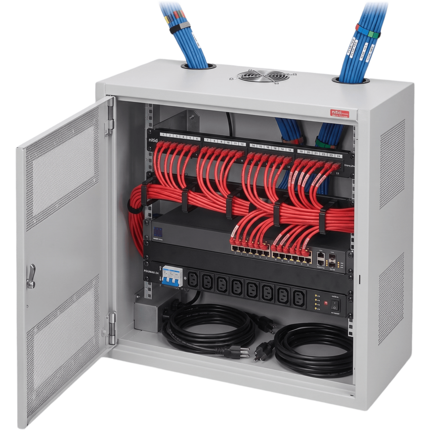 Gabinete Rack Horizontal D-Box, 4U, Acero Gris Claro RAL 7035, 48.00 x 24.00 x 8.00 pulgadas, Puerta Reversible 120°, Montaje Minorista, Sistema de Cierre, Ventilación y Cableado Integrado